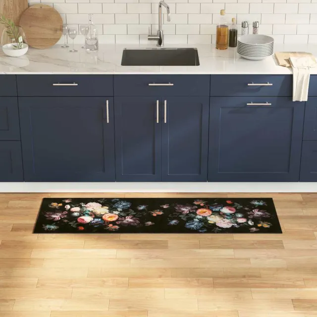 vidaXL Keuken Vloerkleed Zwart 150 x 45 cm Fluweel