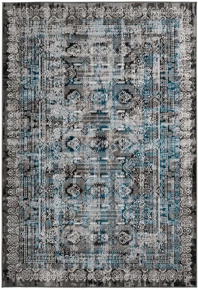 Padiro elegant laagpolig vloerkleed 200 x 290 cm - donkergrijs - oosters vintage patroon - voor vloerverwarming - van polypropyleen en jute