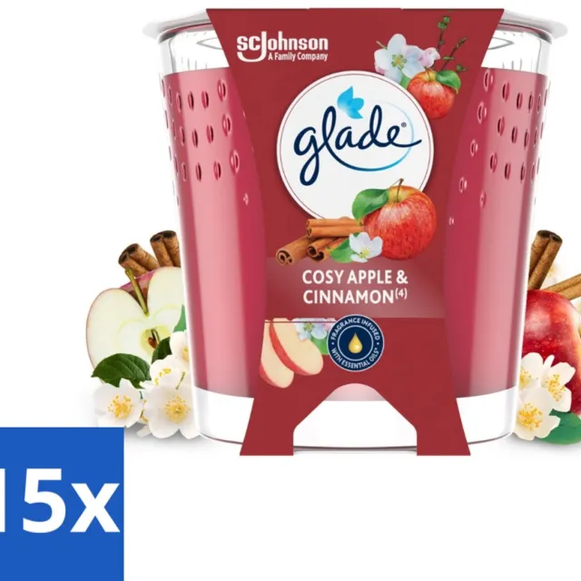Glade 15 x Glade - Geurkaars Cosy Appel Kaneel - 100% Raapzaadwas & Vegan - 112 g - Voordeelverpakking - 15 stuks rood