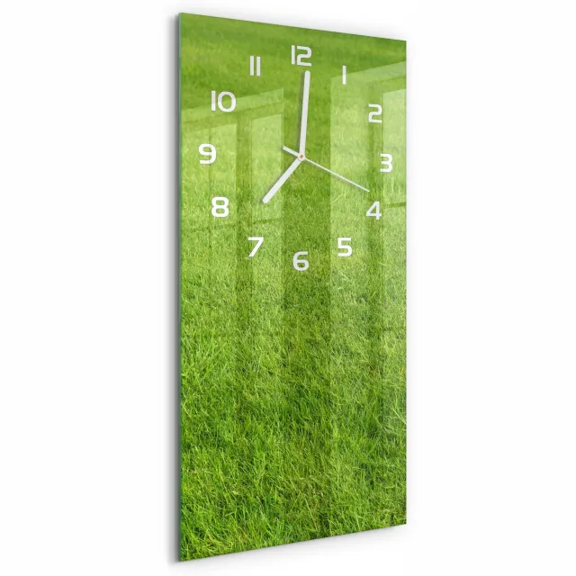 TULUP Wandklok - Groen gras Moderne Wandklok Glas - 30x60 cm - Groente Wandklok Glas Decoratie - Witte handen - Rechthoekige Klok - Glazen Wandklok Design - Klok Glas Met Opdruk