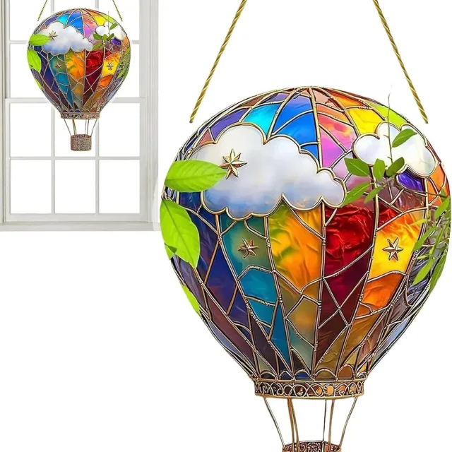 JeiibrZui Heißluftballon Solar Tuinlamp - Acryl Hanger Ornament - Meerkleurig Vlam Effect - Voor Garden Terras Balkon Decoratie