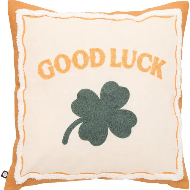 Atmosphera Créateur d'intérieur® Sierkussen van katoen met borduursel GOOD LUCK Vert
