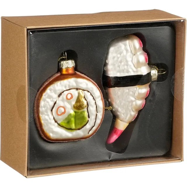 House of Seasons Kersthangers sushi - 2x stuks - glas - 14 x12 x 5,5 cm - kerstornamenten multi