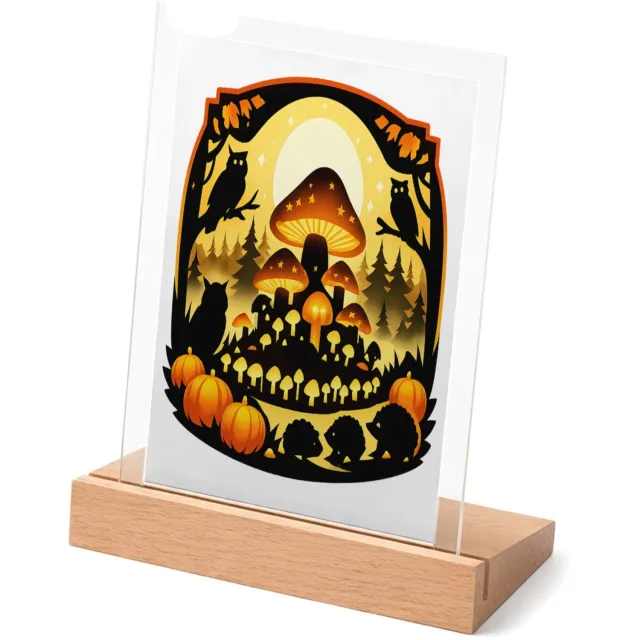 Mr Cadeautjes Glasframe met vaste tekst - design Herfstbos met een grote gloeiende paddenstoelheuvel en klein | cadeau Wit