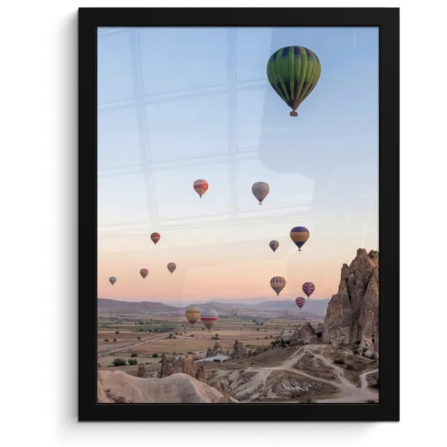 FrameYourWall Poster in lijst - Fotolijst 30x40 cm - Posters - Luchtballonnen - Rotsen - Zonsopgang - Posterlijst zwart - Decoratie - Wanddecoratie woonkamer - Muurdecoratie slaapkamer