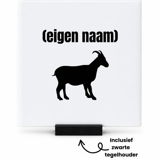 Hacebo geit met eigen naam tegeltje met tegelhouder - Geit - geiten liefhebbers - tegeltjes met tekst - dieren liefhebber - leuk cadeau voor iemand die houdt van geiten - cadeau - kado - spreuktegels - 10.8x10.8 CM Wit