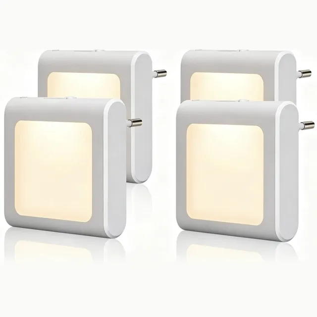 Flintry 4 Stuks LED Nachtlampje met Dag/Nacht Sensor – EU Stekker Stopcontact Nachtlampje – Warm Wit Licht – Automatisch Aan/Uit – Nachtverlichting voor Babykamer, Hal en Slaapkamer wit:4 stuks