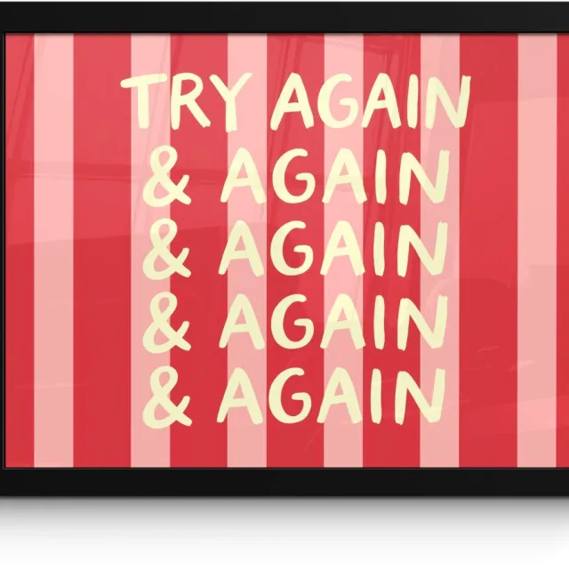 FrameYourWall Poster in lijst - Fotolijst 40x30 cm - Posters - Strepen - Rood - Try again - Posterlijst zwart - Decoratie - Wanddecoratie woonkamer - Muurdecoratie slaapkamer