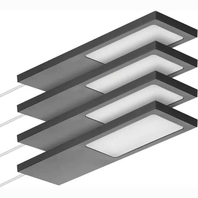 Sotech set van 4 LED-meubellampen GIULIA II zonder sensor zwart, 2700K warm wit incl. transformator & verdeler Onderkastverlichting