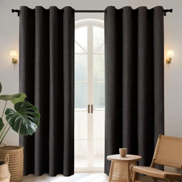 Unyqoos Verduisteringsgordijnen met Linnenlook en Isolerende Voering voor Slaapkamer zwart