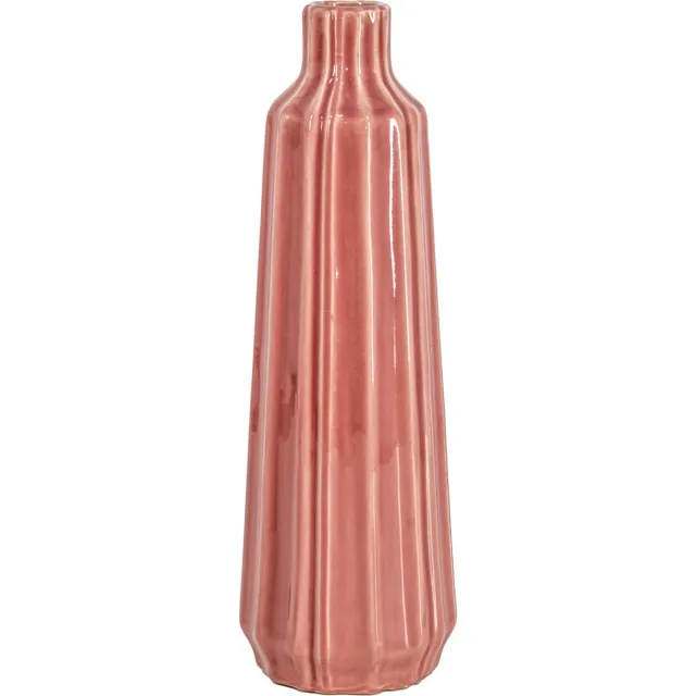 Homebound by Kolony HomeBound by KY | Aardewerk vaas stripes pink | 15x15x39cm | bloemenvaas aardewerk Roze