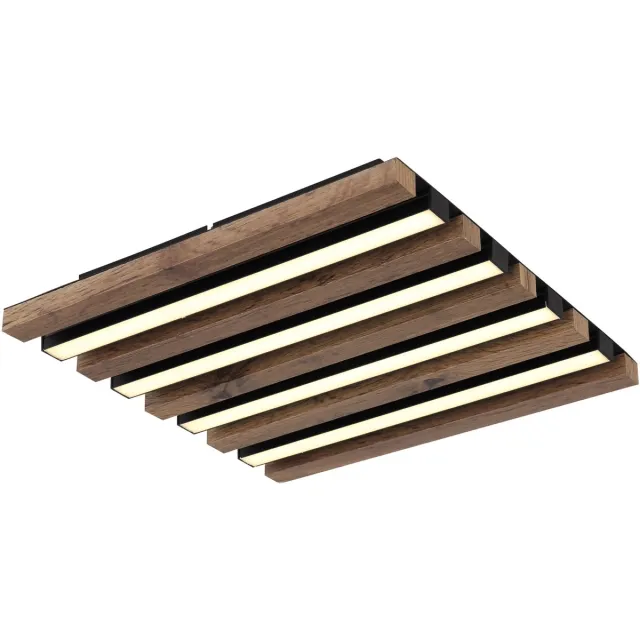 Globo LED plafondlamp hout woonkamerlamp zwart opaal, MDF metaal, 15W 800Lm warm wit, LxBxH 82x31x9,5 cm Hout Zwart