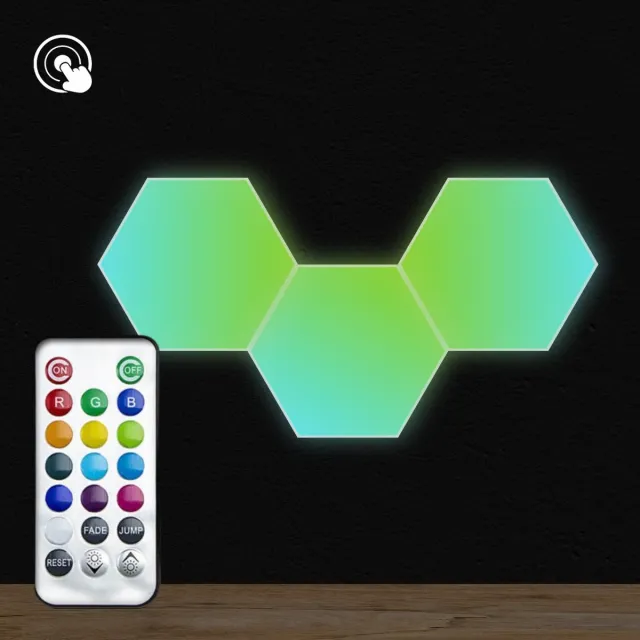 HappyLEDS Hexagon LED Lights Touch - Wandlamp Binnen – RGB Lamp - Gaming Accesoires – Hexagon LED Panelen - 3 Stuks 3 pack - Touch