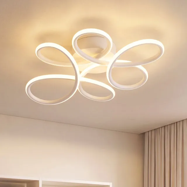 NETTLIFE LED Plafondlamp 24W - 3000K Warm Wit | Bloemdesign in Wit Metaal | Moderne Deckenleuchte voor Slaapkamer Woonkamer & Keuken | Incl. LED - Zonder Flicker