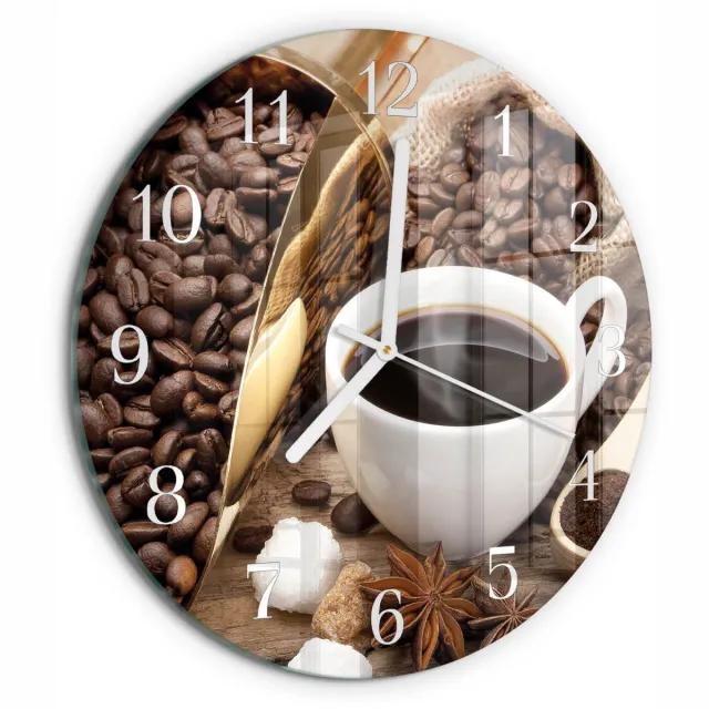 TULUP Wandklok - Koffie Moderne Glazen Wandklok - 30fi cm - Bruin Wandklok Glas Met Motief - Witte Handen - Ronde Wandklok - Glazen Klok Met Print - Wandklok Glas Met Motief Bruin - Koffie