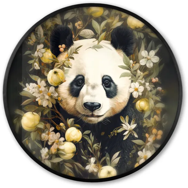 FrameYourWall Poster in lijst Rond - Fotolijst 80x80 cm - Posters - Panda - Pandabeer - Wilde dieren - Natuur - Bloemen - Ronde posterlijst zwart - Decoratie - Wanddecoratie woonkamer - Muurdecoratie slaapkamer Panda - Dieren