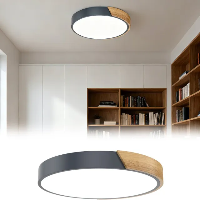 Aufun LED Plafondlamp Van Hout - 60W - Koel Wit 6000-6500K - Moderne Keukenlamp Voor Woonkamer, Slaapkamer, Eetkamer, Gang, Kelder, Balkon - Grijs - 40cm Grijs 2