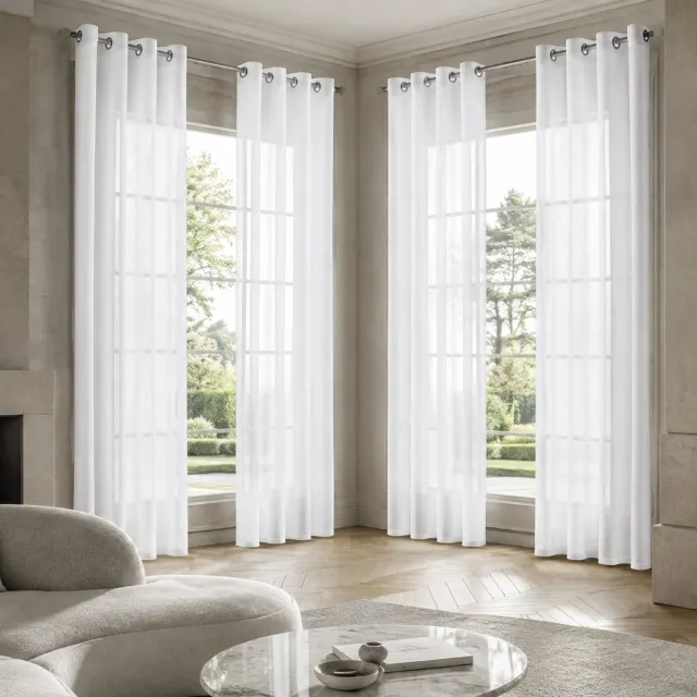 Lano&Go Vitrage met ringen, transparant, polyester, set van 4, 140x260 cm, wit