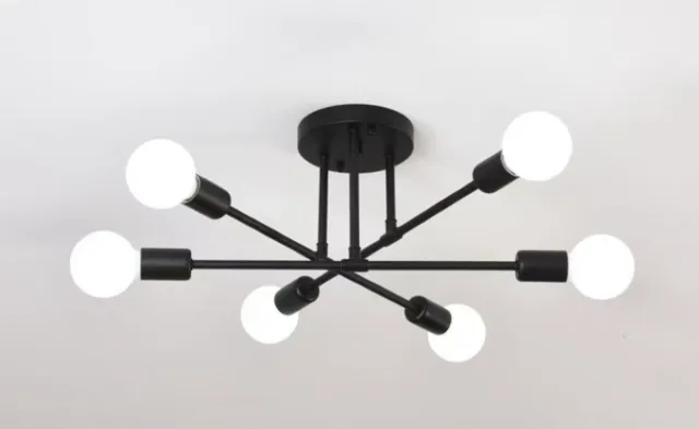 DMG Supply Plafondlamp – 6 Fittingen – E27 – Zonder Lichtbron – Zwart – 70 cm – Metaal – Modern Ontwerp
