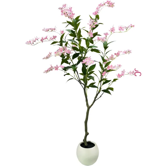 Happiq Kunstmatige Jasmijnboom - Voor Thuiskantoor & Binnen - Nepbloemplant, Faux Stijl - Witte Plantenbak - Flower Tree-180cm Roze