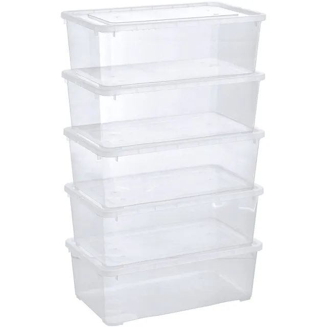 Famanu Kleine opbergboxen van 5 x 5 L met transparant deksel, stapelbare boxen met ventilatie