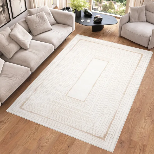 Tapiso Hera Vloerkleed Wit Beige Laagpolig Modern Woonkamer Tapijt Maat- 160x220 Wit 2