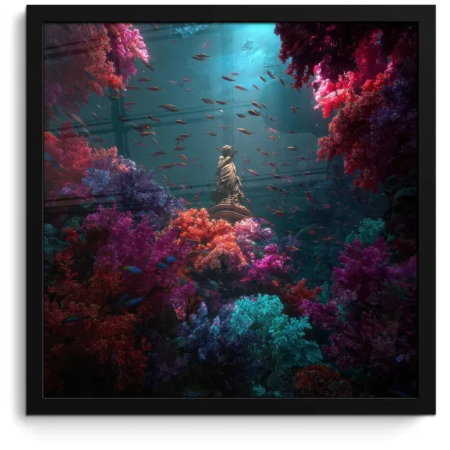 FrameYourWall Poster in lijst - Fotolijst 40x40 cm - Posters - Standbeeld - Zeebodem - Koraal - Kleurrijk - Posterlijst zwart - Decoratie - Wanddecoratie woonkamer - Muurdecoratie slaapkamer