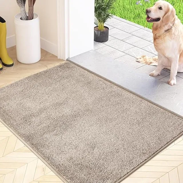 Karma Vuilvanger Voetmat, Antislip Machine Wasbare Voetmat, Deurmat met Waterabsorberende en Zachte Microvezels voor Hond, Entree, Deur en Gang beige