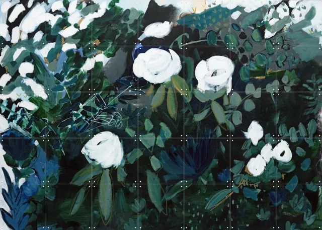 IXXI Black Floral, Green Barn Studio - 140 x 100 cm - Grote wanddecoratie en posters - Olieverf, Abstract, Woonkamer, Slaapkamer, Botanisch, Bloemen Donkere tinten / Groen