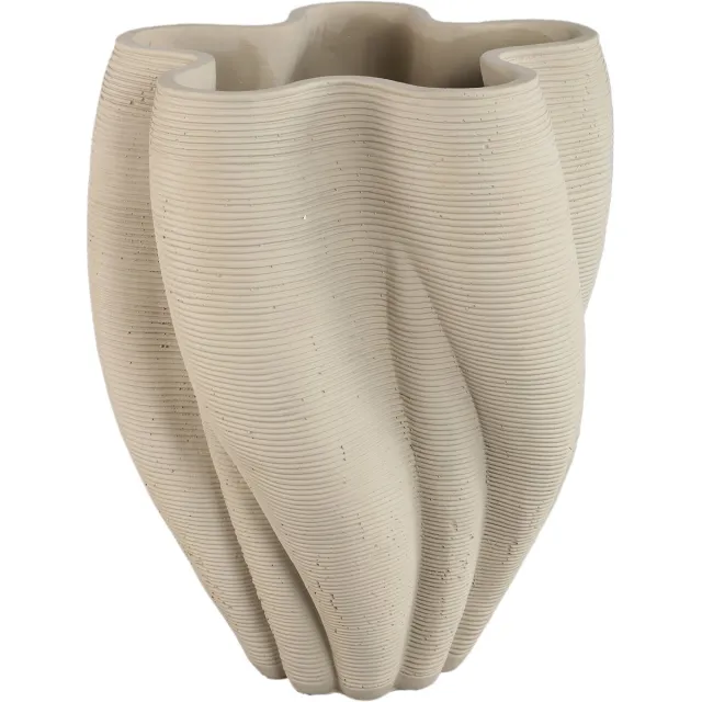 PTMD Hastin Beige Cement Wavy Ribbed Vase 3D Look Blauw