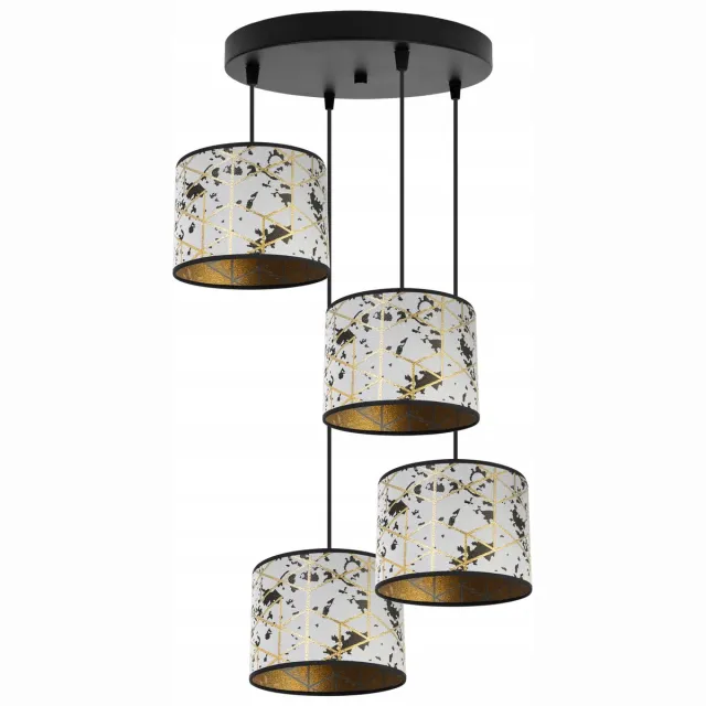 HOME LIGHT Light-Home Werona – Plafondlamp 4-lichts – Moderne stijl – Metalen constructie – Stoffen kap grijs/goud Grijs met goud / Zwart