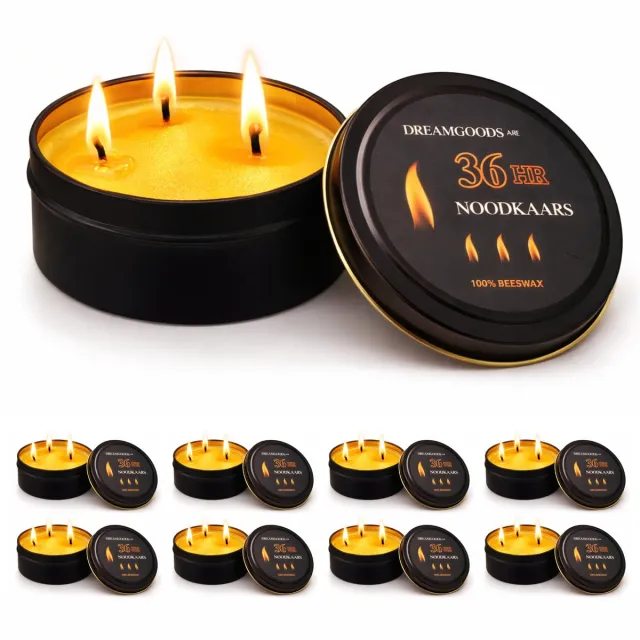 DreamGoodsAR DreamGoods 8x Noodkaarsen Deluxe - 100% Bijenwas - 36 uur per Kaars - 288 uur Licht & Warmte - Extra Lang Brandbaar - Binnen & Buiten - Kamperen & Outdoor - Beewax Overlevingskaars - Meer dan 240 uren Zwart