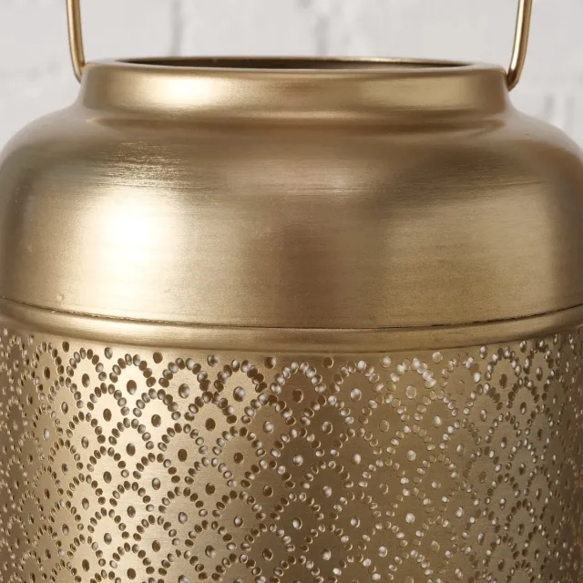 Boltze Windlicht - Metaal - 31cm - Ø 15cm - Goud - Aziatische/Oosterse designelementen - Handgemaakt
