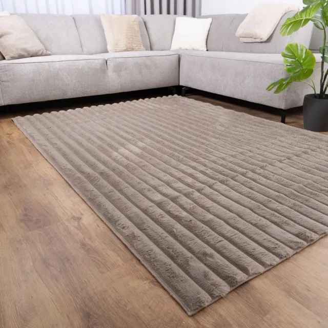 Koho Carpets Taupe Tapijt Zacht Hoogpolig Vloerkleed Koho Stripe - 200x290cm- Modern - Woonkamer - Salon - Slaapkamer - Eetkamer