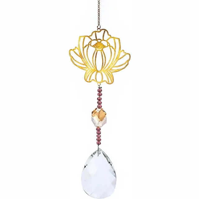 Phoenix Suncatcher - Kristaldruppel wit met lotus - Feng Shui zonnevanger multi