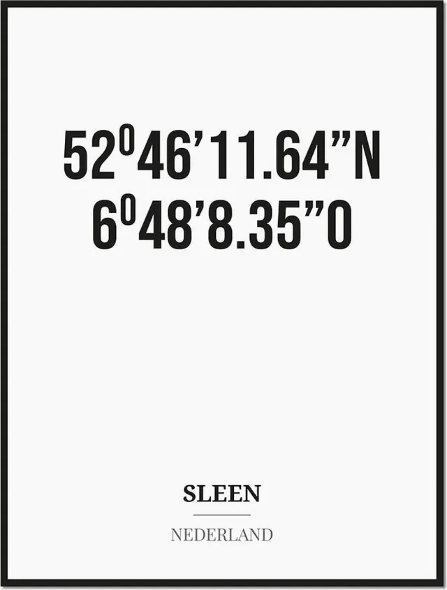 Studio216 Poster/kaart SLEEN met coördinaten zwart, wit