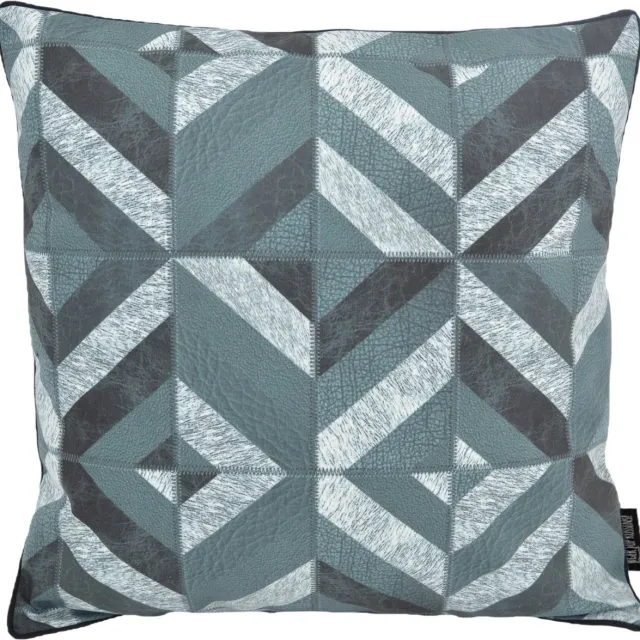 Gek op Kussens! Sierkussen Stripe Patchwork #4 | 45 x 45 cm | PU Leder Petrol/Zwart