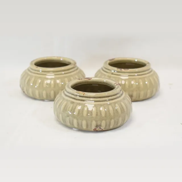 Riverdale 3 stuks - waxinelichtjeshouder - grijs - groen - vintage - stoer - sober - Ø 10 - H 4,5 cm groen - grijs
