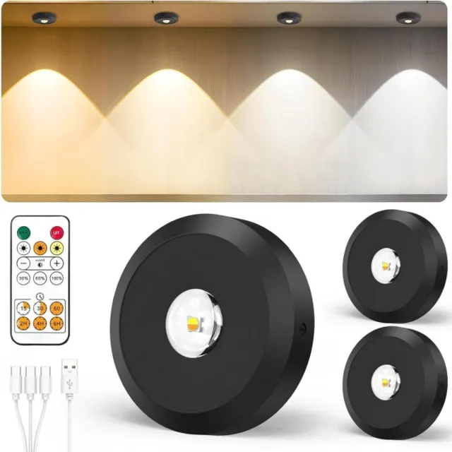 GelldG LED-vitrineverlichting - 3 kleuren wisselend - LED-kastverlichting - Oplaadbaar - USB - Mini - Energiebesparend - Magnetisch - Kastverlichting - Met timer en afstandsbediening - Geschikt voor winkels en etalages zwart