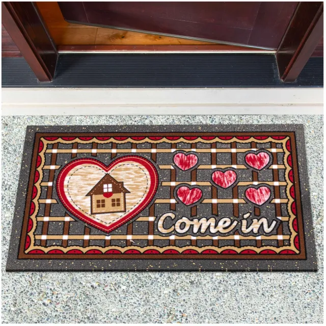 ANRO Come In Hart Deurmat Meerkleurig 40x68 cm - Antislip - 3D-effect