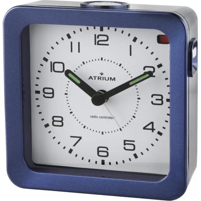 Atrium Wekker - Analoog - Radiogestuurd - Alarm - Blauw - Licht - Verlichte wijzers - Blauwe Displayverlichting - Opbouwend Alarmsignaal - Snooze - Duidelijk - Vierkant - Quartz uurwerk - Wekkers Slaapkamer - Klok - A660-5