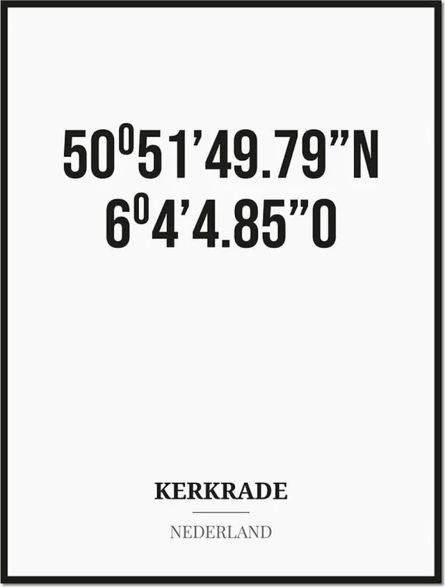 Studio216 Poster/kaart KERKRADE met coördinaten zwart, wit