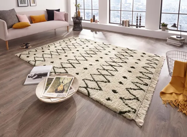 Tapeso Hoogpolig vloerkleed Calla - crème/bruin 120x170