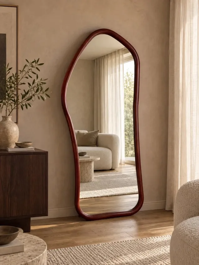 NORVETA Sienna – Organische Staande Spiegel met Houten Frame | 180 × 80 cm | Passpiegel