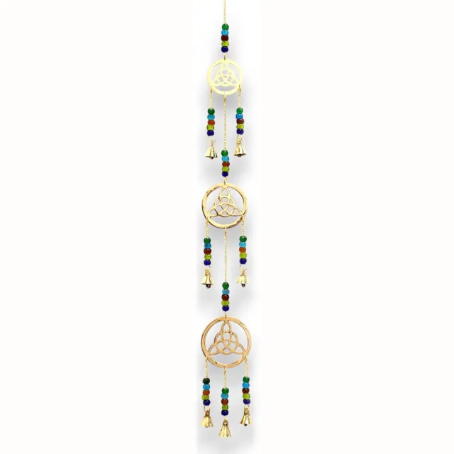 Ancient Wisdom Windgong - Indiase klokkenspel met Hamsa en 3 bellen - 14x55cm - decoratie - tuinaccessoire - klankspel - wanddecoratie - geluid - sfeermaker multicolor