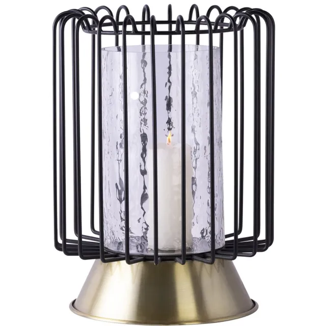 Padiro windlicht - 22,5 x 22,5 x 31 cm - Zwart / Goudkleurig - Geometrisch patroon - IJzer, Glas