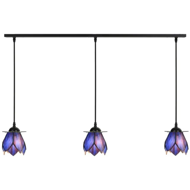 Coloured by Art 3 x Tiffany ''Blue Lotus'' lampen aan plafondbalk - Art Deco Trade Blauw