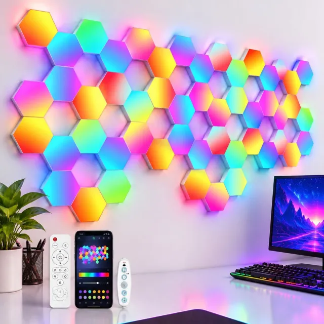 VHV Verlichting - Hexagon LED Wandlamp RGB - Muziek Sync & 16 Miljoen Kleuren - Smart App - 20 Zeshoek Panelen - Game - Game kamer - Gameroom