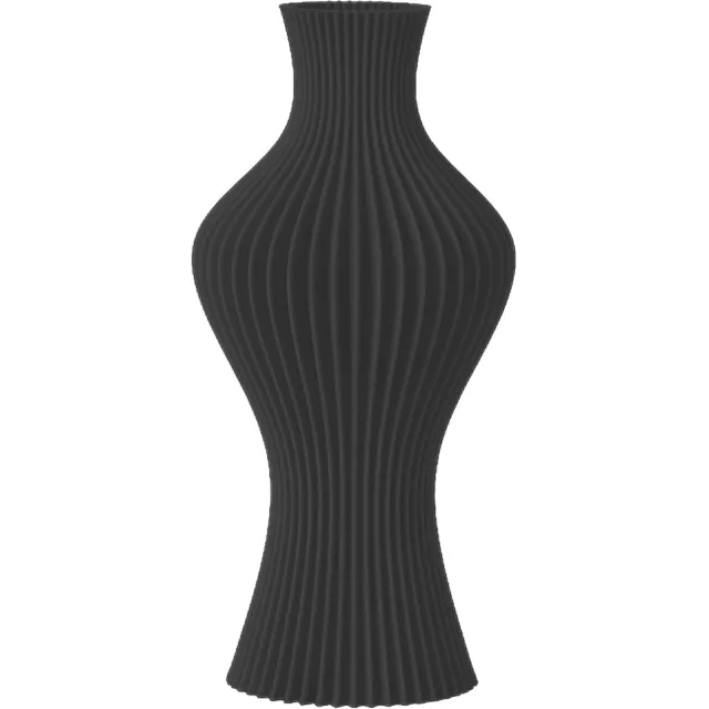 Layvo FLINT Vaas - Zwart - D13 x H25 cm - droogbloemen vaas - gegroefde vaas - gerecycled plastic