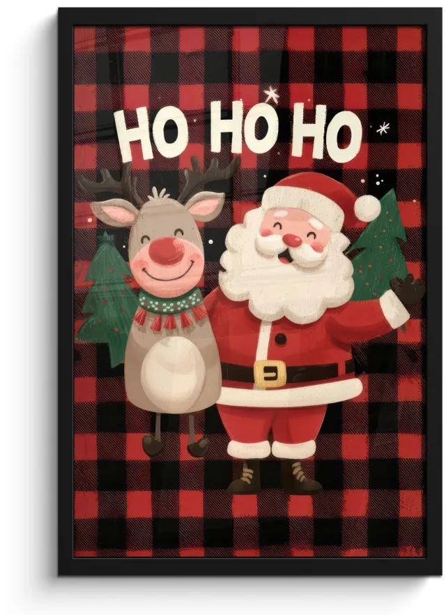 FrameYourWall Poster in lijst - Fotolijst 40x60 cm - Posters - Kerstman - Rendier - Tekst - Rood - Zwart - Posterlijst zwart - Decoratie - Wanddecoratie woonkamer - Muurdecoratie slaapkamer - Kerstversiering - Kerstdecoratie voor binnen - Kerstmis